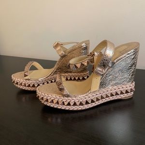 Christian Louboutin Gold Foil Studded Wedges